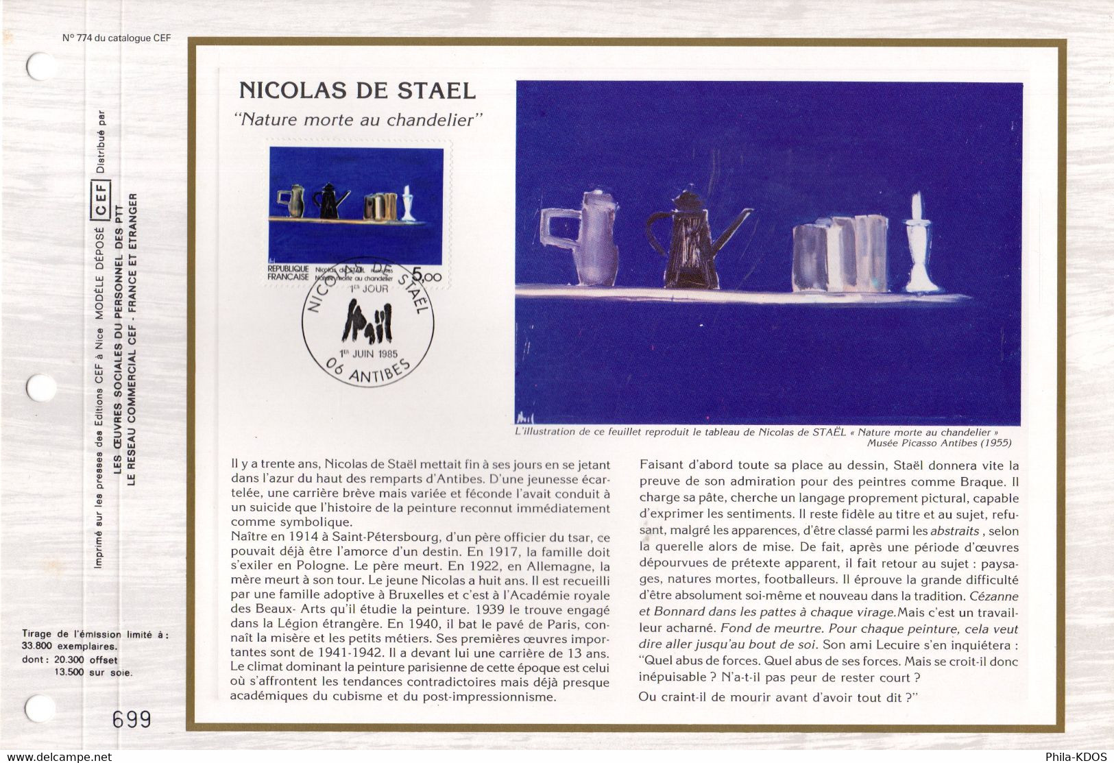 &#127912; " NICOLAS DE STAEL " Sur Feuillet CEF 1er Jour N°té  De 1985. N° YT 2364 Parfait état FDC - Non Classificati