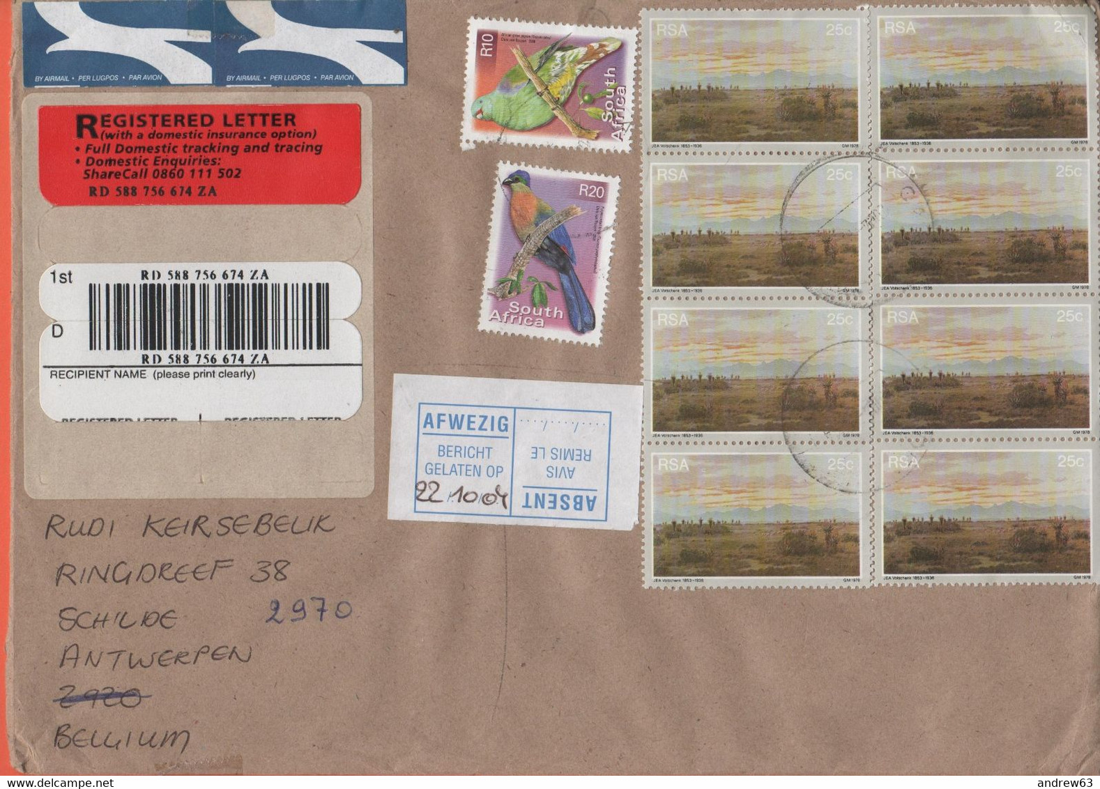 RSA - South Africa - Sud Africa - 2004 - 10 Stamps + 7 Stamps On The Rear - Registered - Medium Envelope - Viaggiata Da - Brieven En Documenten