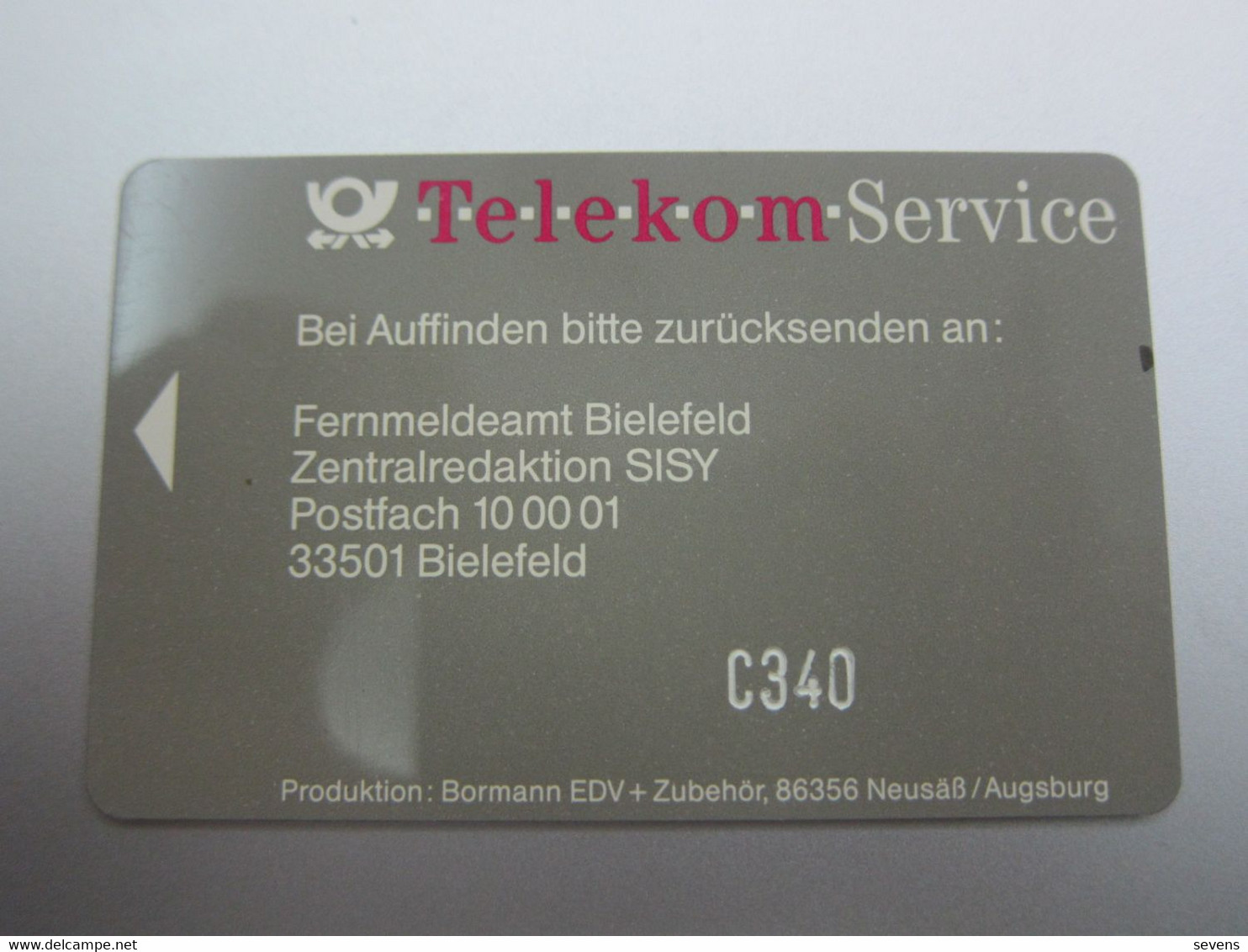 TeleKom Service Chip Card(Bielefeld), Serie 002/8000/08.93, Backside With Imprinted " C340" - T-Reeksen : Tests