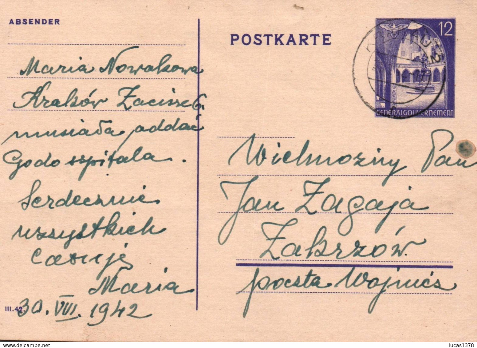 ENTIER POSTAL. REICH. 1944. 12c GENERALGOUVERNEMENT. - Generalregierung