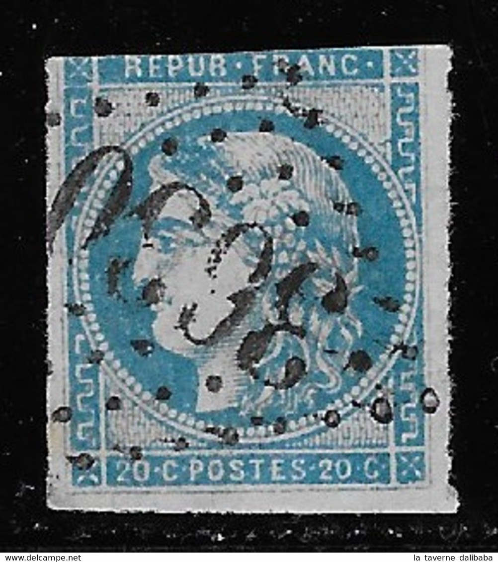 N° 45C CERES 20 C. BLEU TYPE II REPORT 3 OBLITERE COTE 70 € - 1870 Bordeaux Printing