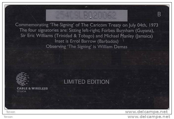 Saint Lucia, STL-254Ba, The Signing Of The Caricom Treaty, History, 2 Scans.    Control Number: 254CSLB, Medium Long. - Saint Lucia