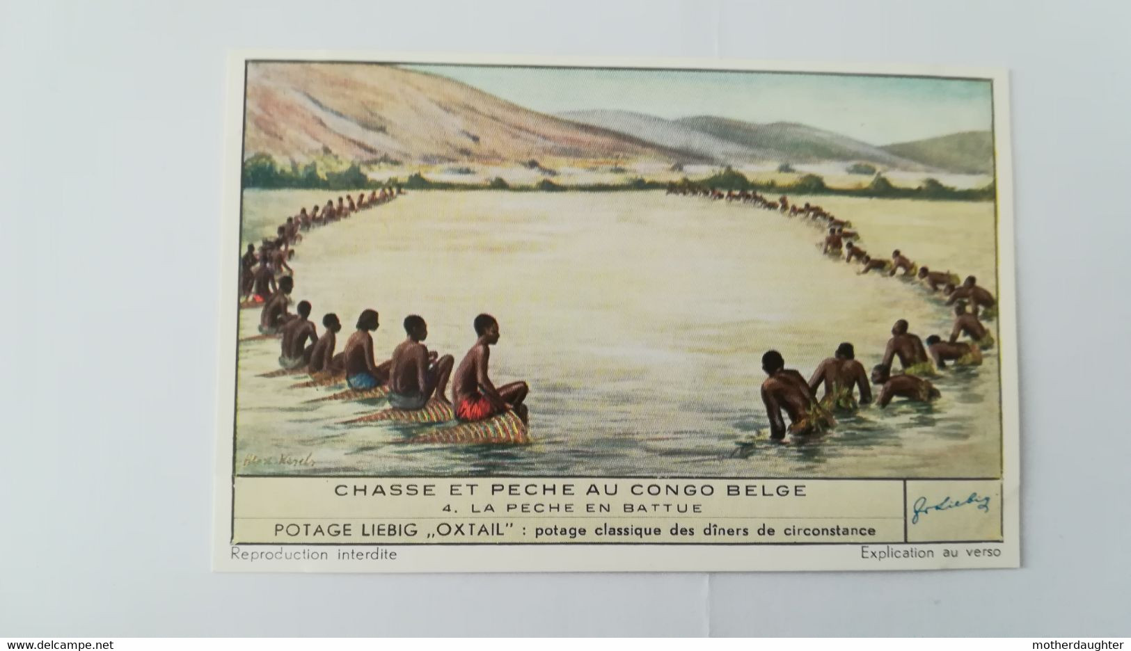 CHROMO LIEBIG - CHASSE ET PECHE AU CONGO BELGE - 4. LA PECHE EN BATTUE - Liebig