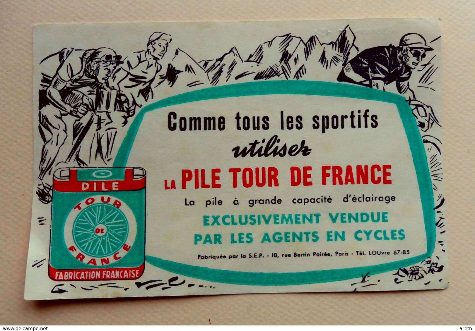 Ancien Buvard Publicitaire La PILE TOUR DE FRANCE - Batterie