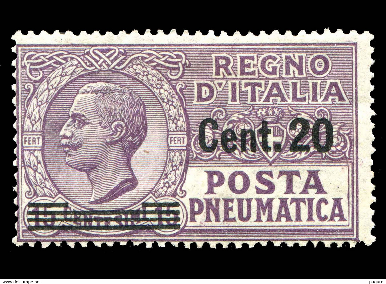 REGNO Posta Pneumatica 1925 1925 20c. Su 15c. MNH** Viol. Bruno Integro - Pneumatische Post