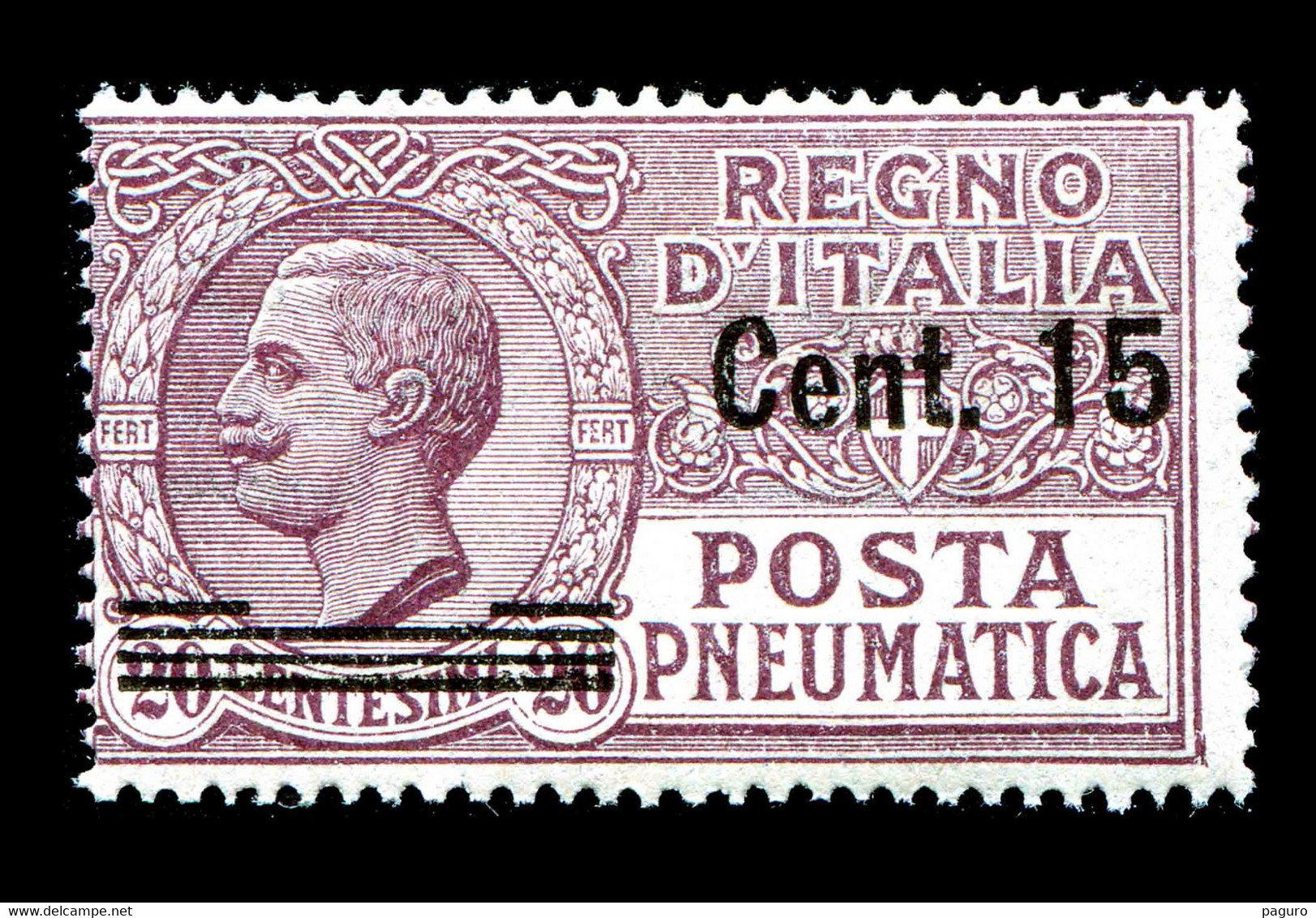 REGNO Posta Pneumatica 1925 15c. Su 20c. MNH** Violetto Bruno Integro - Pneumatic Mail