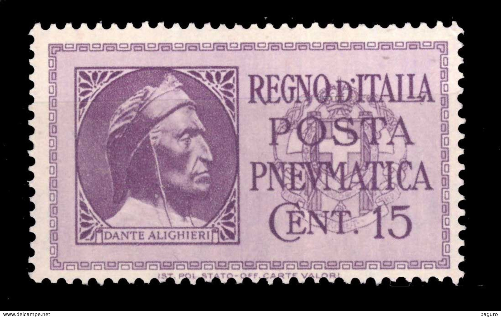 REGNO Posta Pneumatica 1933 15c. MNH** Violetto Scuro Integro - Correo Neumático