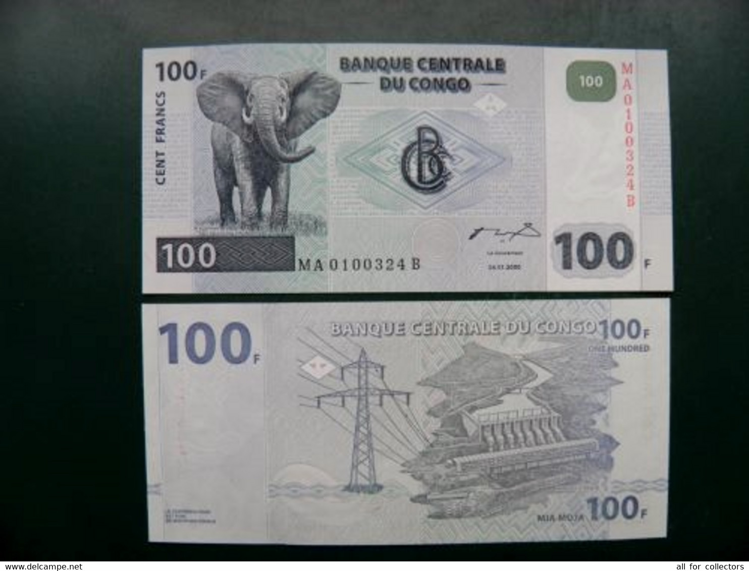 Unc Banknote Congo Democratic Republic 100 Francs 2000 Dam Animals Elephant P-92 - Democratic Republic Of The Congo & Zaire