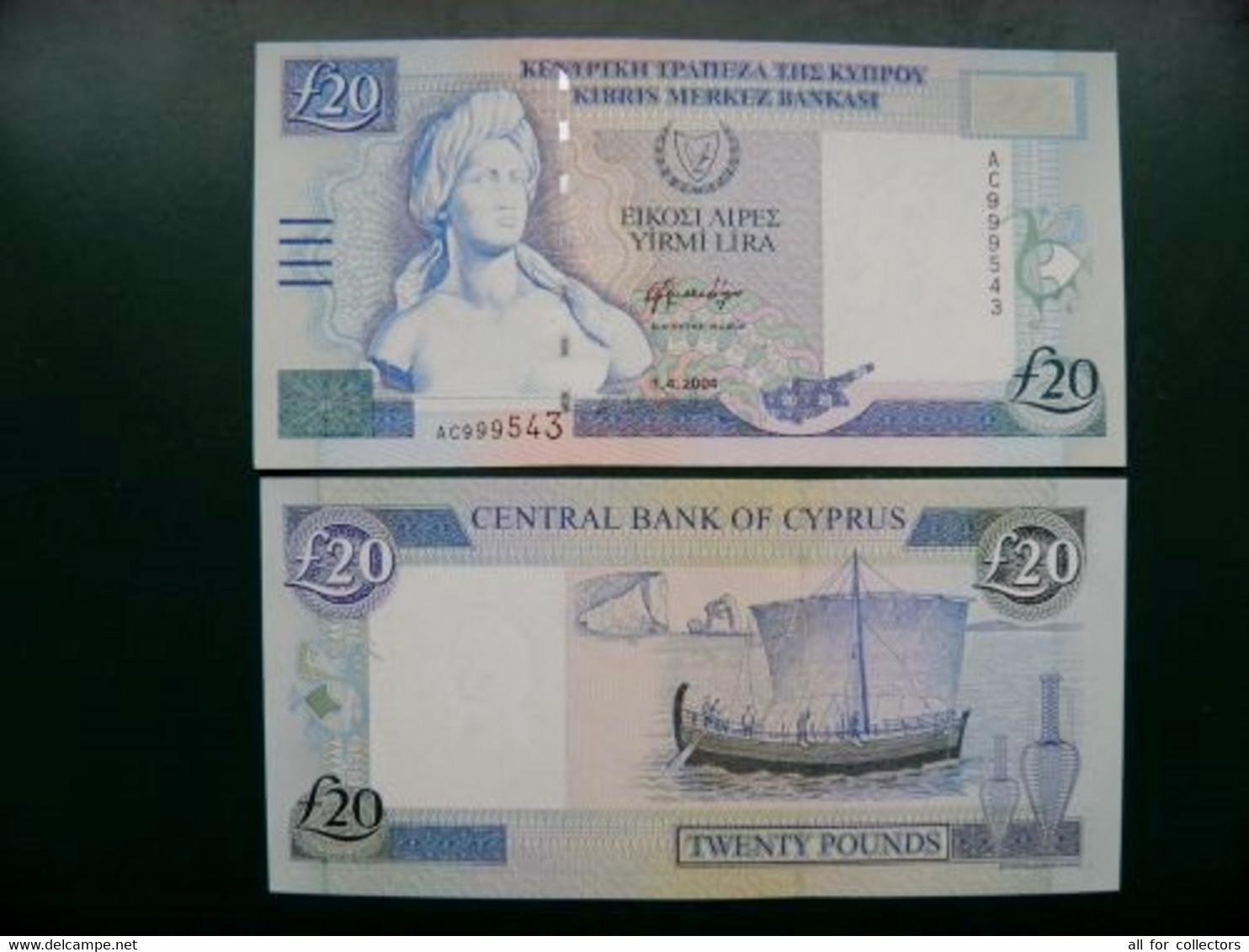 Unc Banknote Cyprus 20 Pounds 2004 P-63c Bust Of Aphrodite Boat Ship Bird Pottery - Cyprus