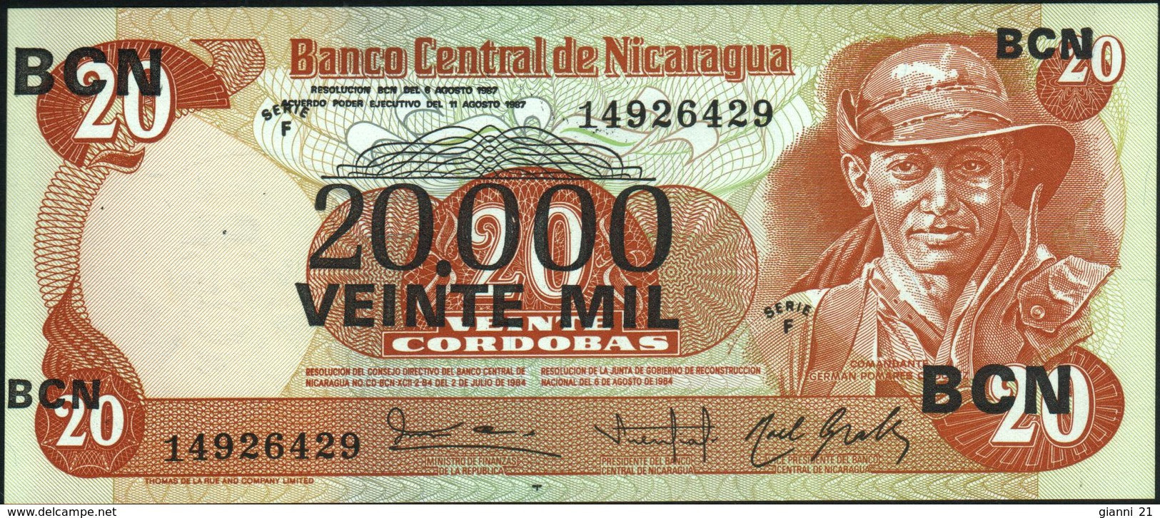 ♛ NICARAGUA - 20.000 Cordobas 11.08.1987 {Series F} UNC P.147 - Nicaragua