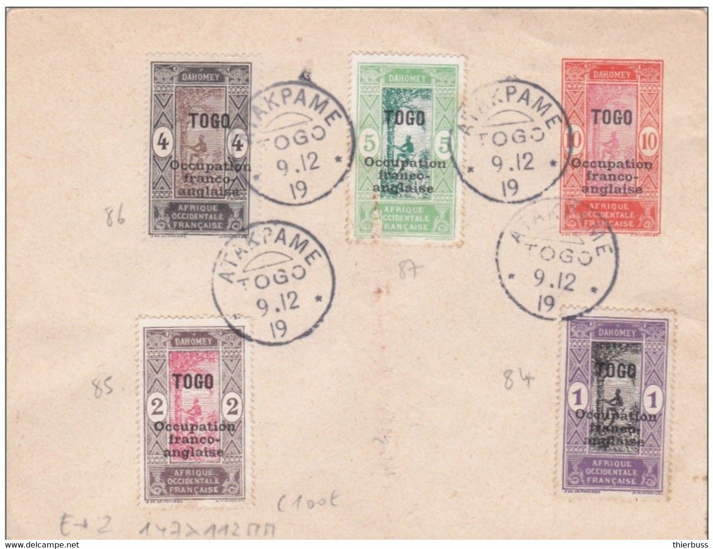 Lettre Entier 147*112 Togo Dahomey AOF Occupation Franco Anglaise TAD Atakpame 1919 Avec Timbres - Brieven En Documenten