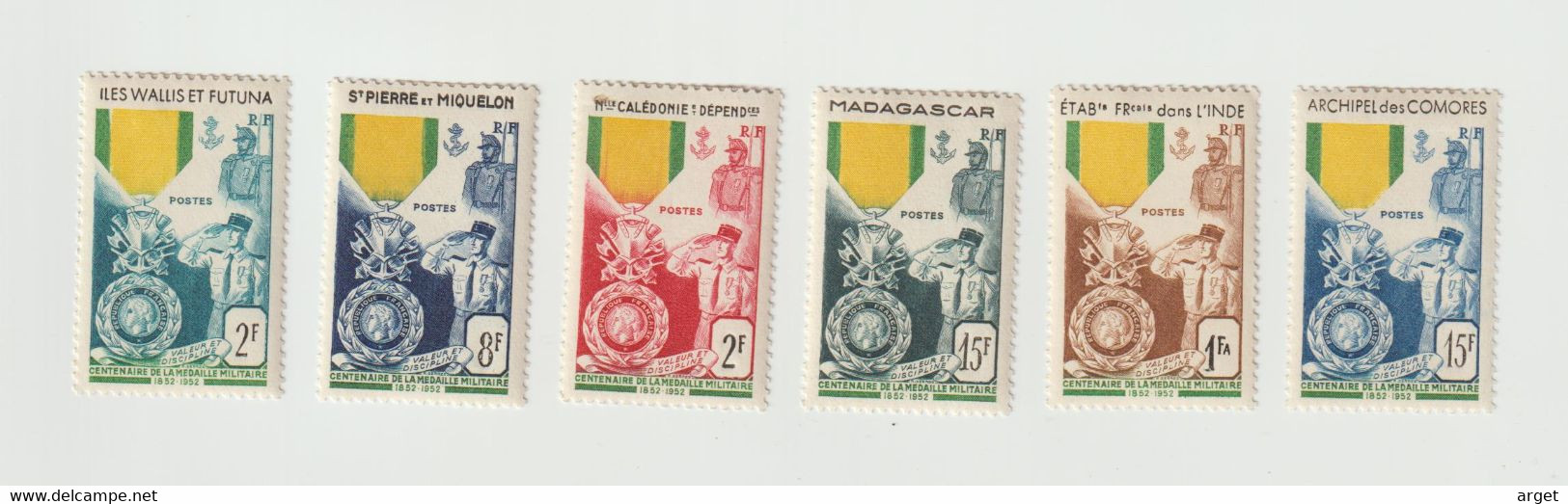 FRANCE -EX COLONIES 1952 Centenaire De La MEDAILLE MILITAIRE 6 Timbres Neufs Dont COMORES - 1952 Centenaire De La Médaille Militaire