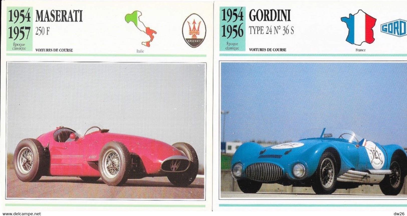 Fiche Voitures De Course: Epoque Classique 1951 à 1963 (Gordini, Aston Martin, Jaguar...) Lot De 14 Fiches - Coches