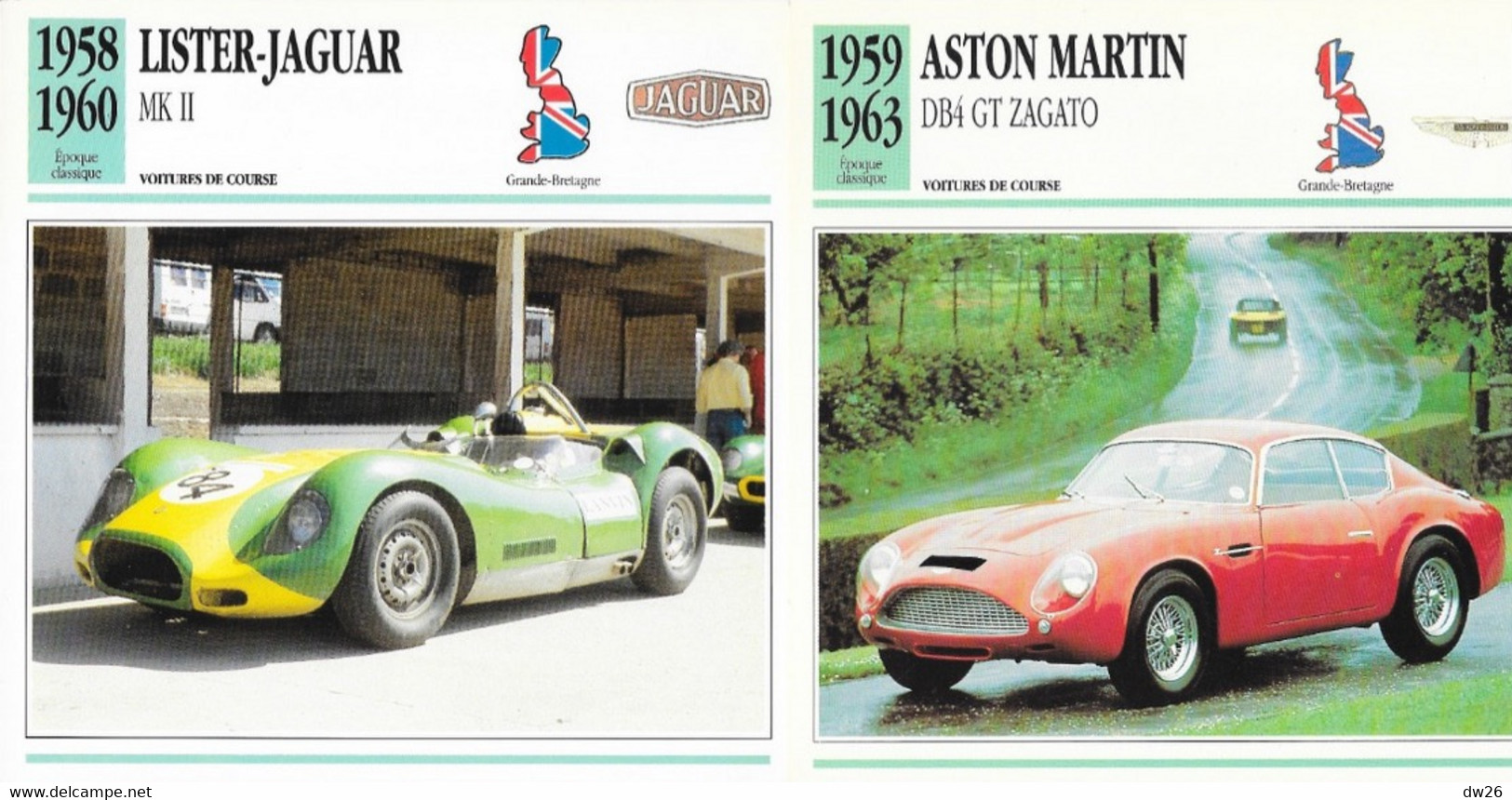 Fiche Voitures De Course: Epoque Classique 1951 à 1963 (Gordini, Aston Martin, Jaguar...) Lot De 14 Fiches - Coches