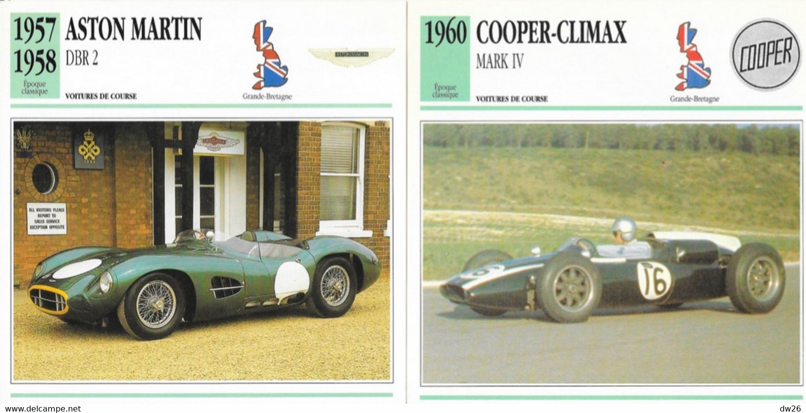 Fiche Voitures De Course: Epoque Classique 1951 à 1963 (Gordini, Aston Martin, Jaguar...) Lot De 14 Fiches - Coches