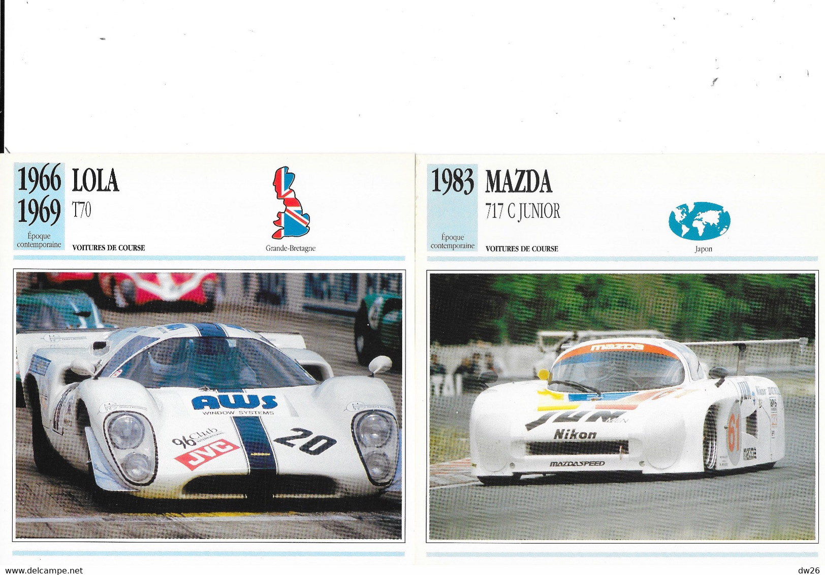 Fiche Voitures de Course: Epoque Contemporaine: Prototype Le Mans, Rally, Sport - Lot de 22 fiches