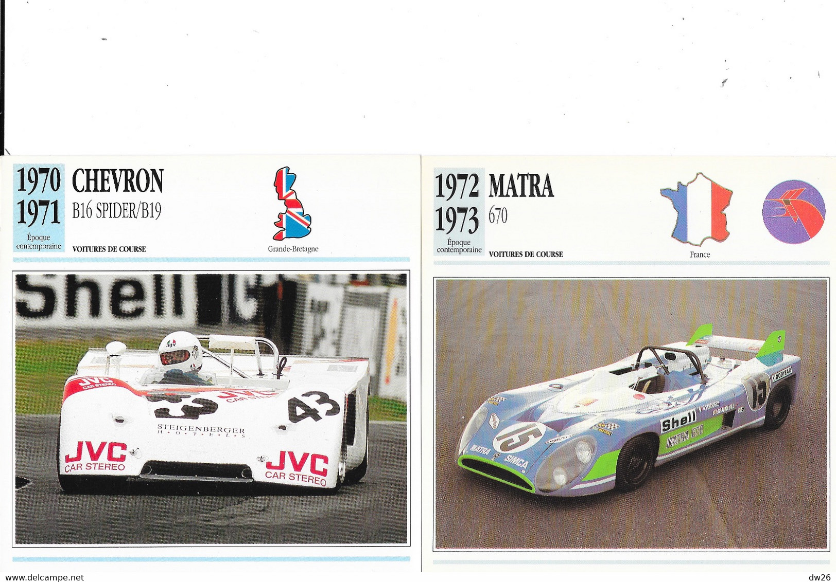 Fiche Voitures de Course: Epoque Contemporaine: Prototype Le Mans, Rally, Sport - Lot de 22 fiches