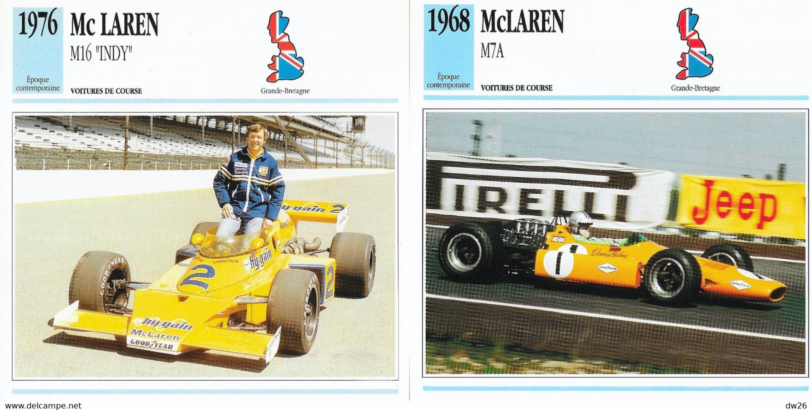 Fiche Voitures De Course: Epoque Contemporaine: Monoplaces, Indy, F1 Et F2 - Lot De 12 Fiches - Coches