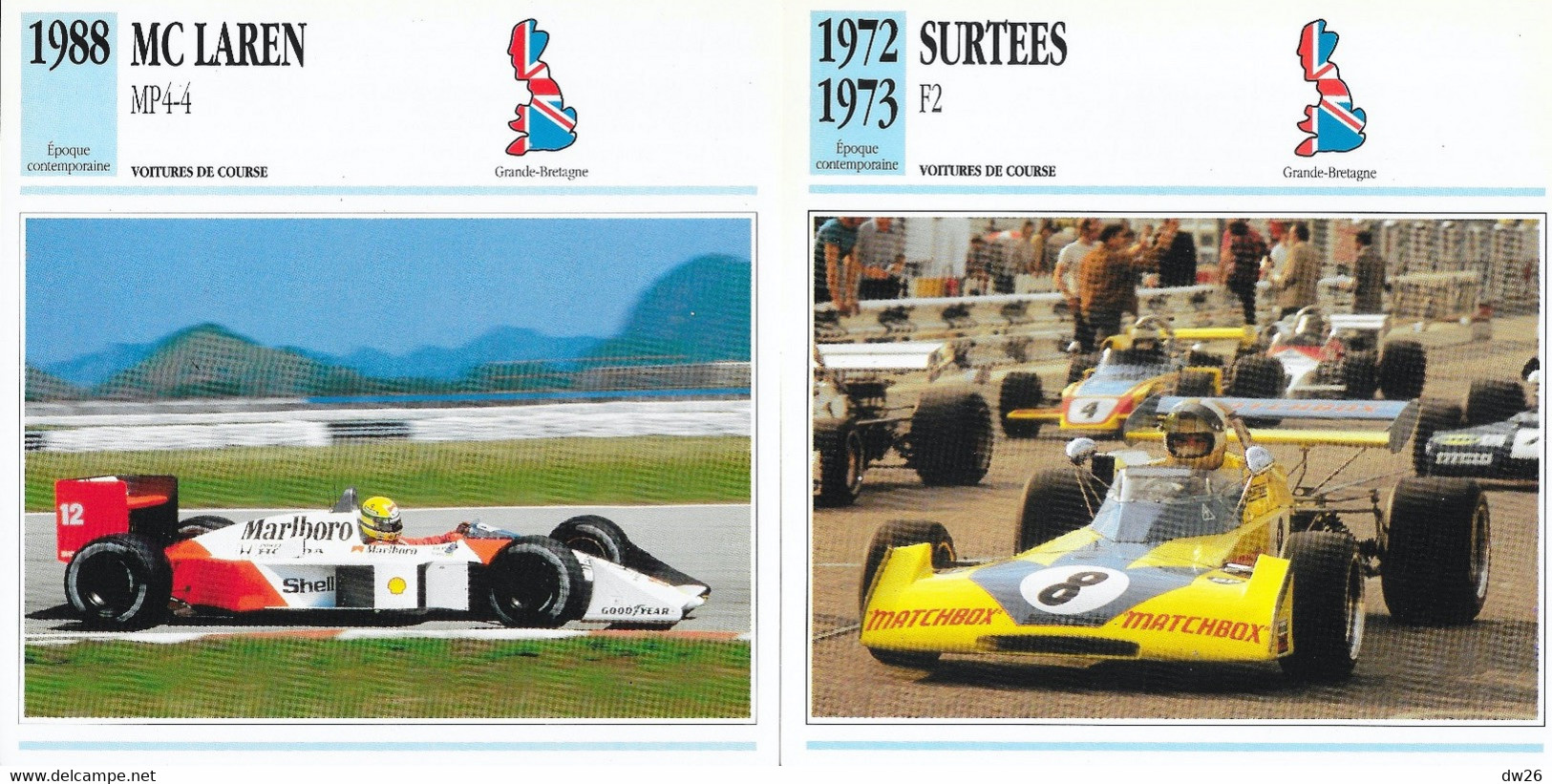 Fiche Voitures De Course: Epoque Contemporaine: Monoplaces, Indy, F1 Et F2 - Lot De 12 Fiches - Cars