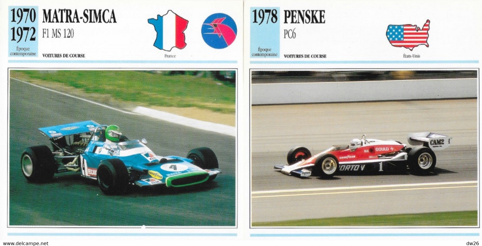 Fiche Voitures De Course: Epoque Contemporaine: Monoplaces, Indy, F1 Et F2 - Lot De 12 Fiches - Auto's