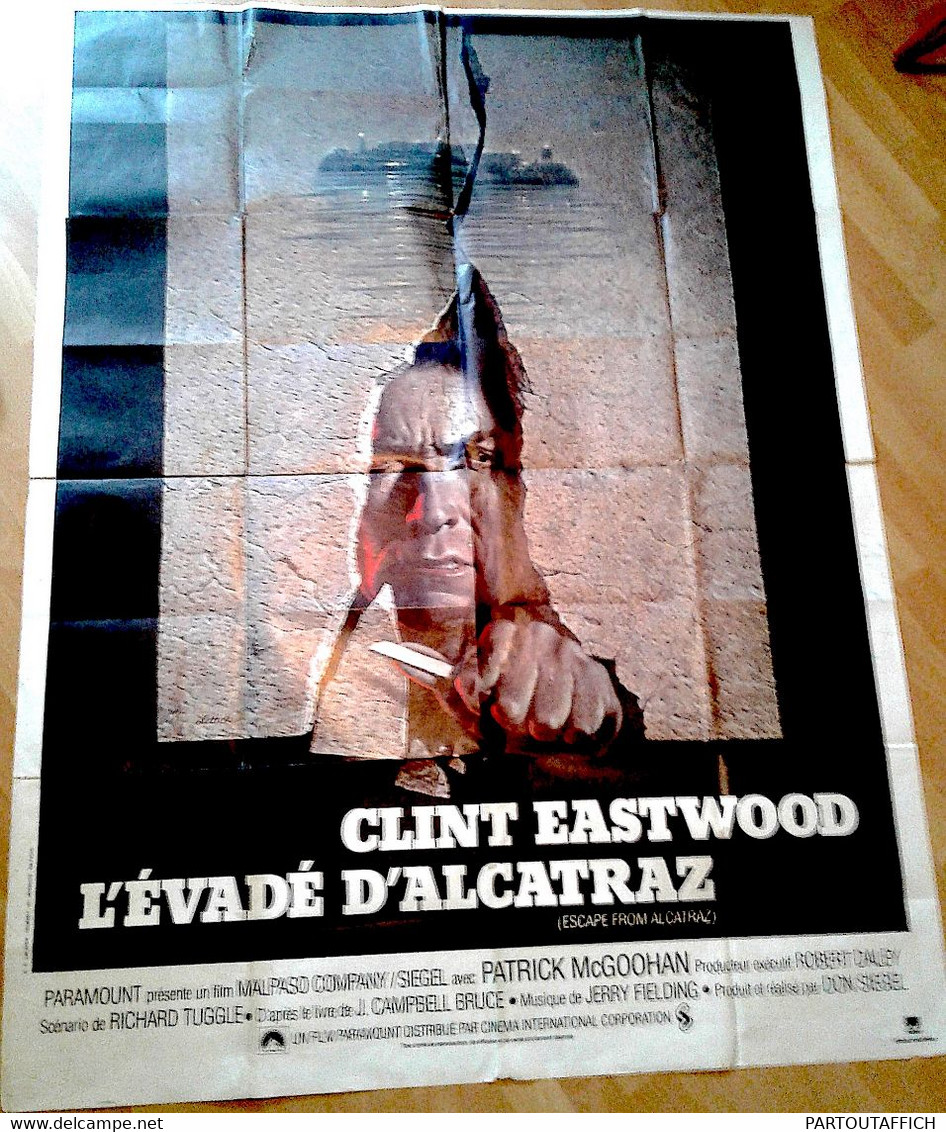 Aff Ciné L'ÉVADÉ D'ALCATRAZ Clint Eastwood 120X160 Illus Birney Lettick 1979 Don SIEGEL - Affiches & Posters