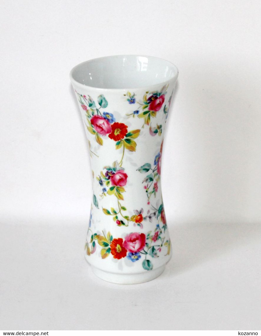 MAGNIFIQUE VASE BAVARIA FORME DIABOLO PORCELAINE DECOR FLORAL - 18,5x9cm - NEUF - Bavaria (DEU)