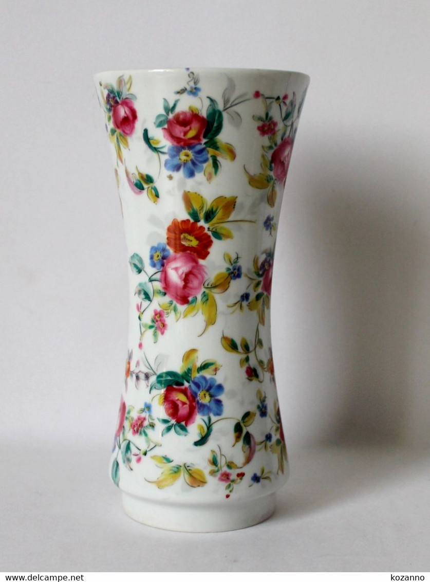 MAGNIFIQUE VASE BAVARIA FORME DIABOLO PORCELAINE DECOR FLORAL - 18,5x9cm - NEUF - Bavaria (DEU)