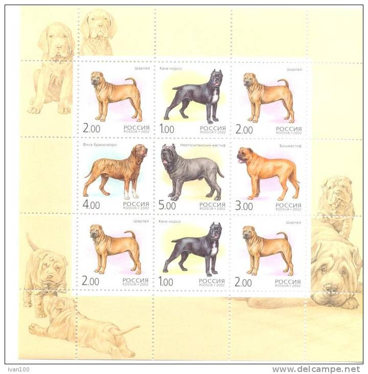 2002. Russia, Dogs, Sheetlet, Mint/** - Blocs & Feuillets