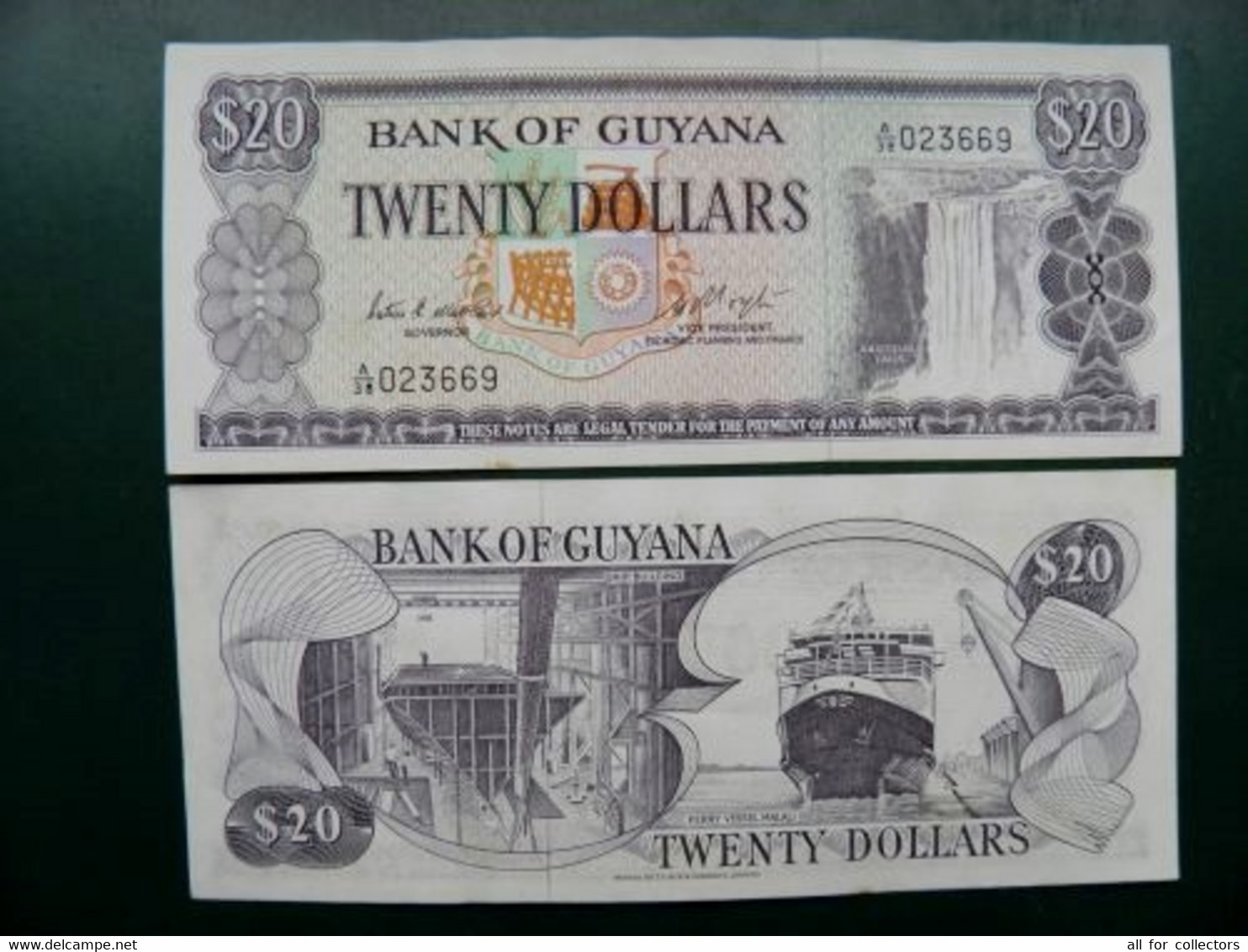 Banknote Guyana P-24c $20 Dollars Waterfall Fall Ferry Vessel Ship Building A/38 A/40 - Guyana