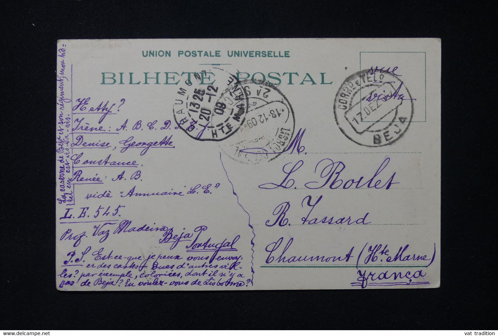 PORTUGAL - Affranchissement De Béja Sur Carte Postale En 1909 Pour La France - L 83711 - Storia Postale