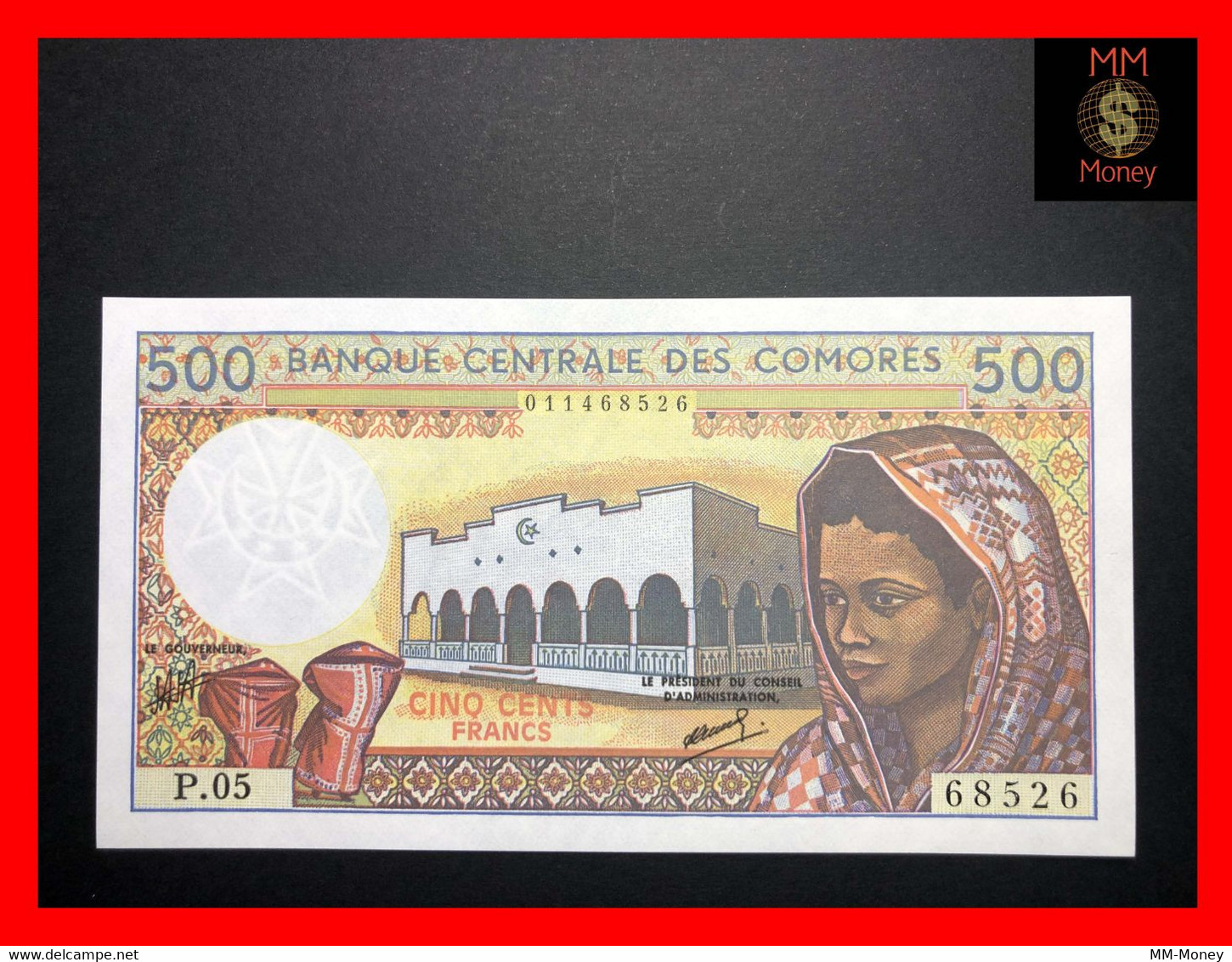 COMOROS  500 Francs 1986  P. 10  Sig. Ben Ali - Abdou     UNC - Comoros