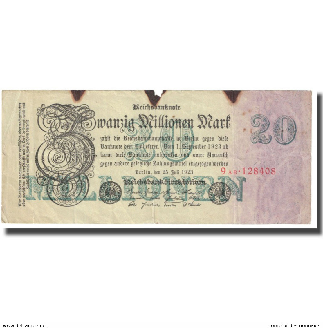 Billet, Allemagne, 20 Millionen Mark, 1923, 1923-07-25, KM:97a, TB - 20 Miljoen Mark