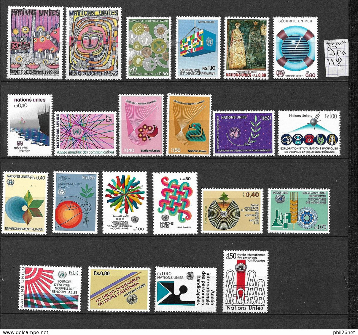 ONU Genève N° 97 à 118  Neufs * * TB =MNH  VF  - Unused Stamps