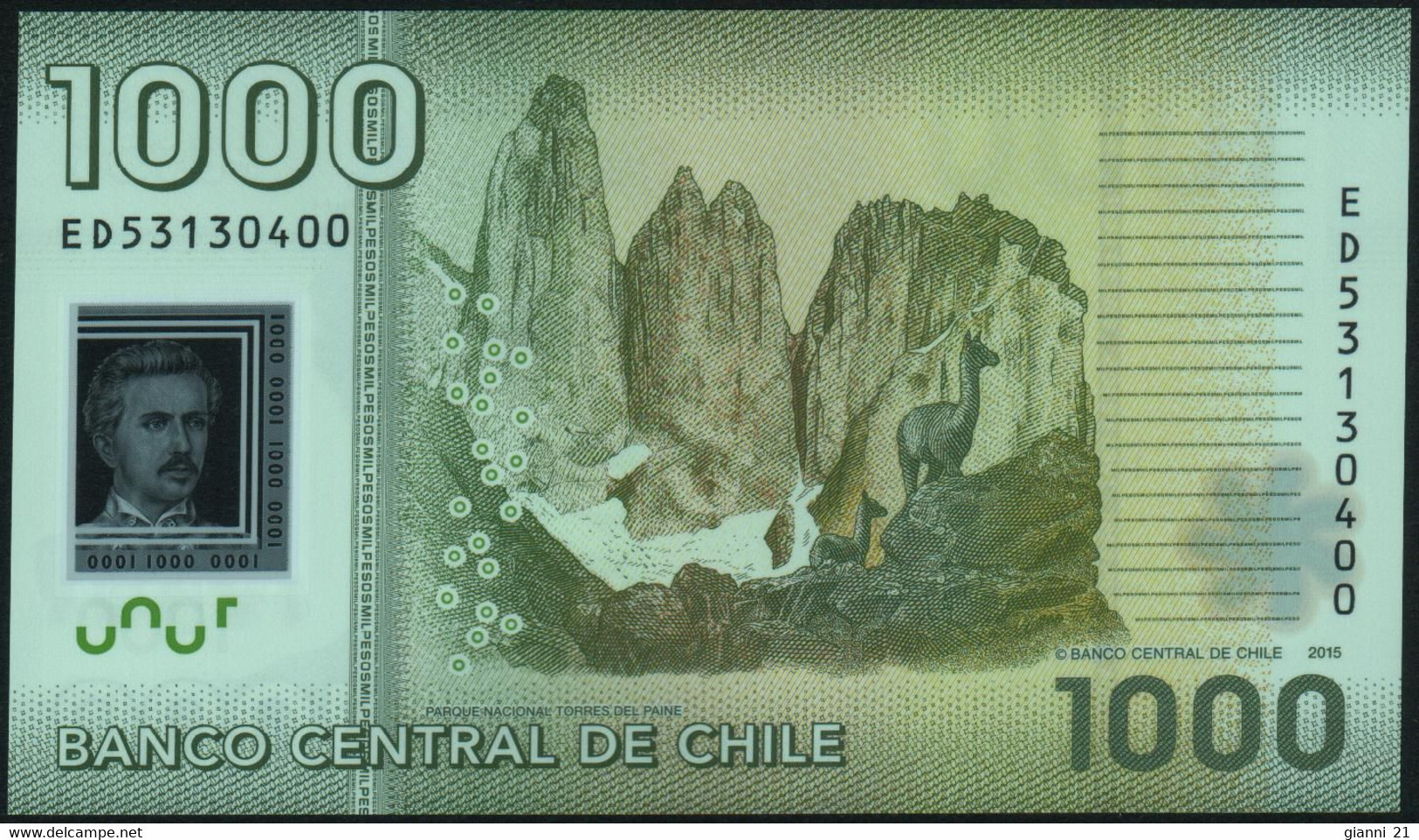 ♛ CHILE - 1.000 Pesos 2015 {Polymer} UNC P.161 F - Chili