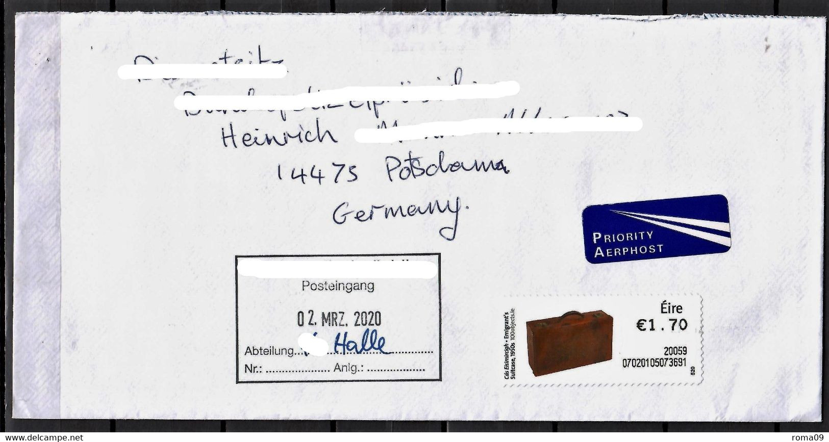 Irland, MiNr. (ATM) 116 I, Koffer Von Auswanderern; Auf Brief Nach Potsdam; E-235 - Vignettes D'affranchissement (Frama)