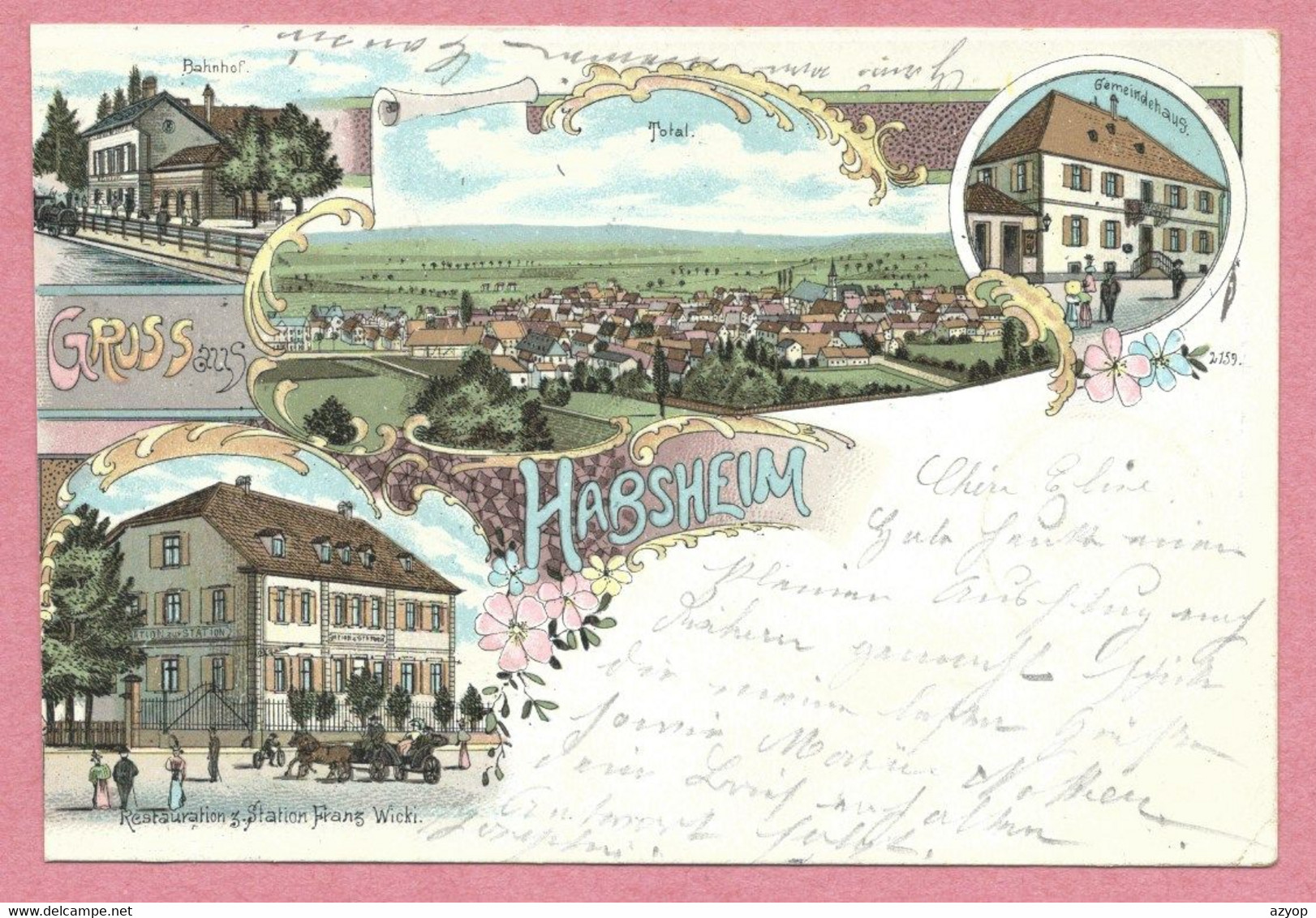 68 - GRUSS Aus HABSHEIM - Litho Couleur Multivues - Restauration Zum Station - Franz WICKI - Bahnhof - Gare - Voir état - Habsheim