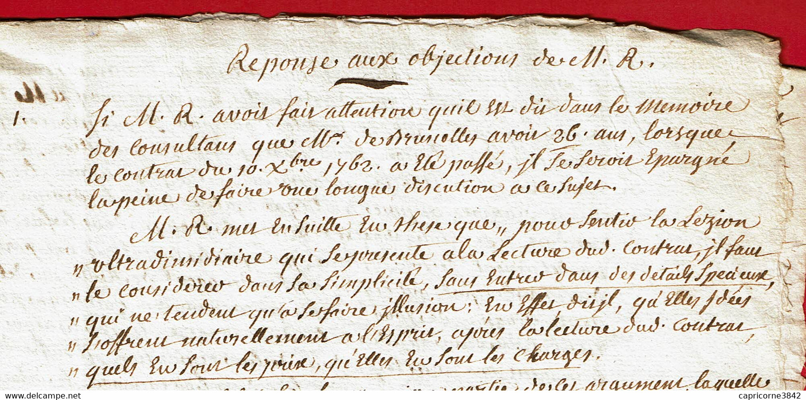 1762 - Litiges Sur Un Contrat - Réponse Aux Objections De La Partie Adverse - Manuskripte