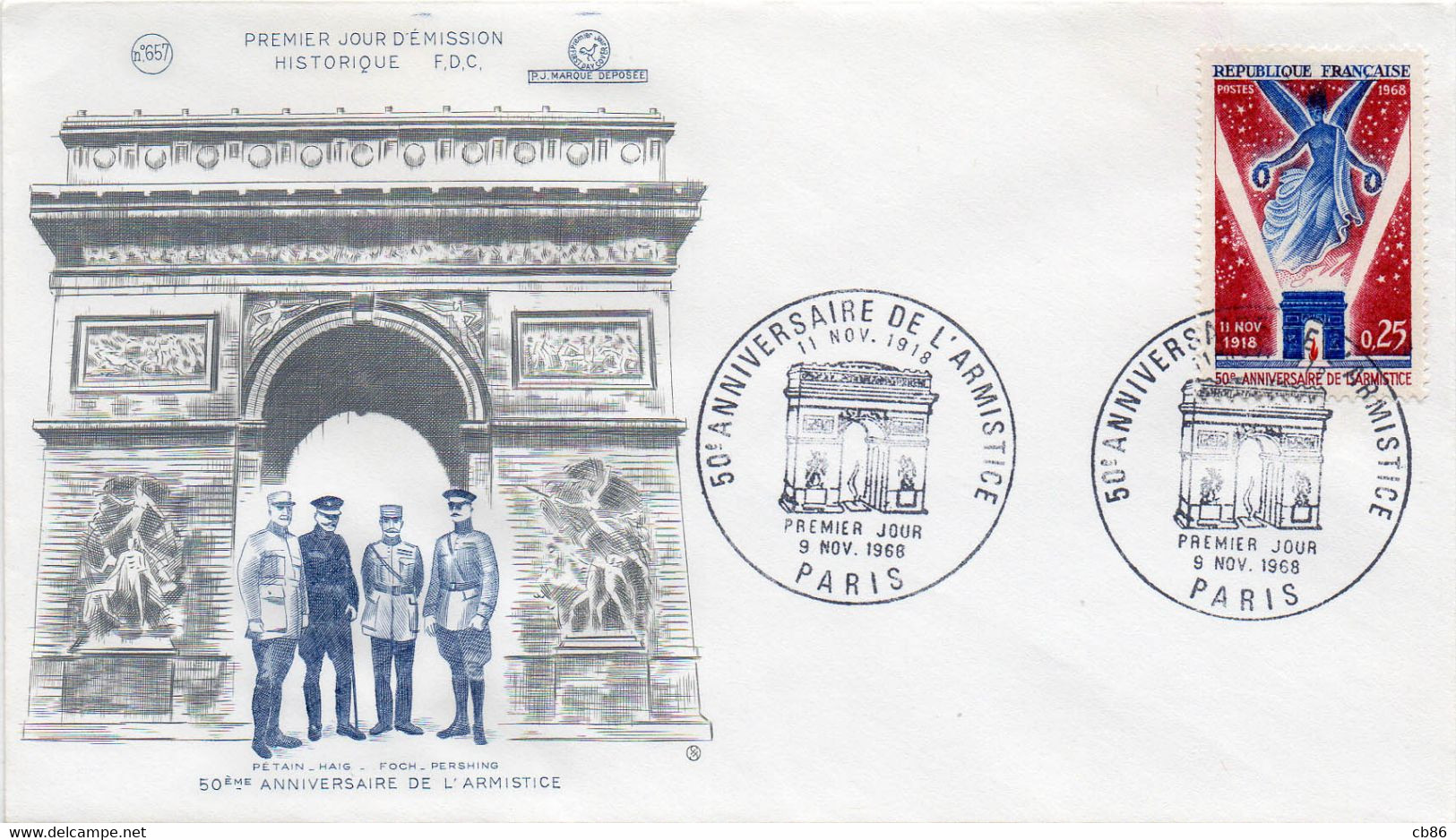 Premier Jour N° 1576 Anniversaire De L'Armistice 09/11/1968 Paris édition Coq - 1960-1969