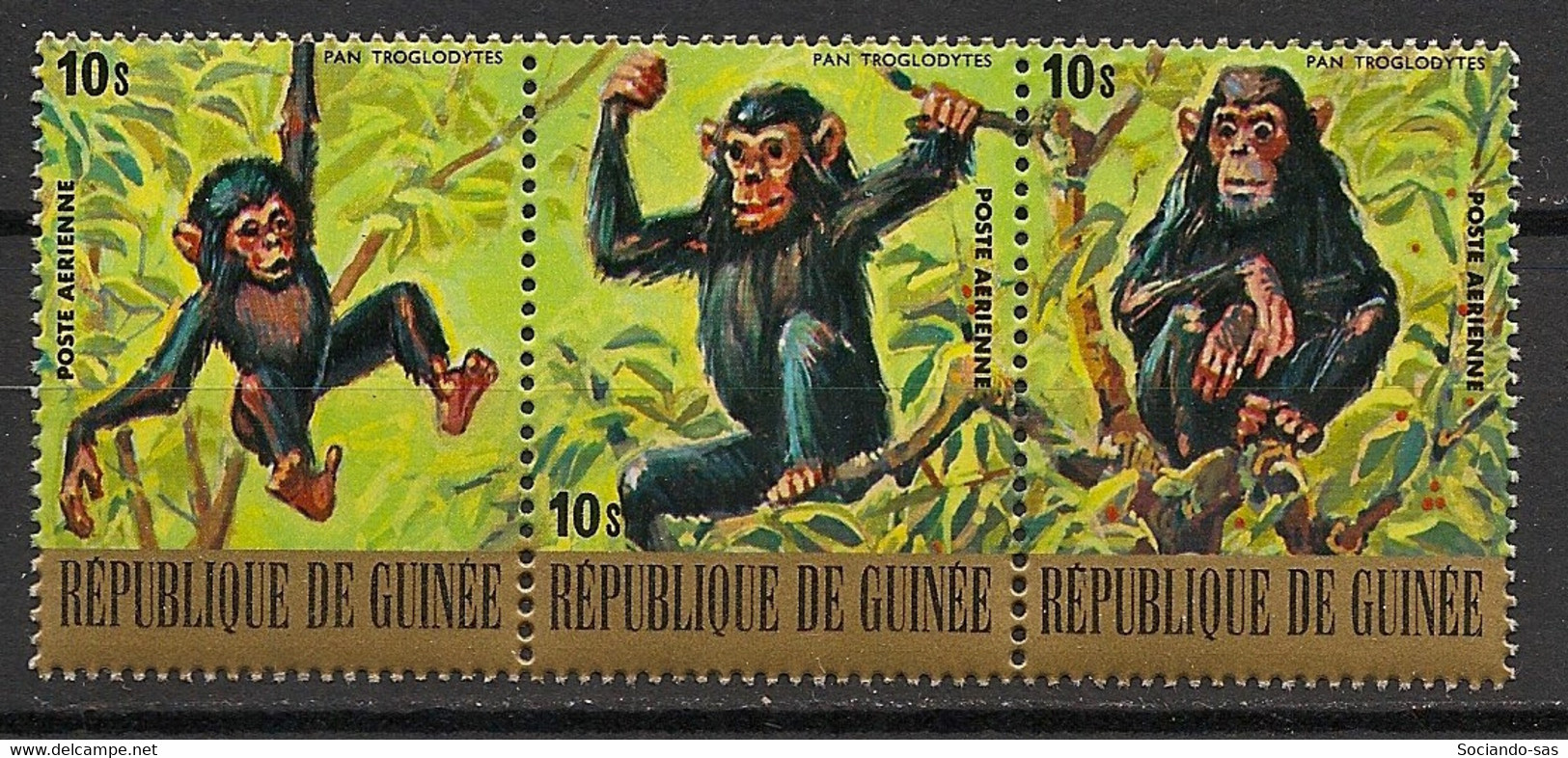 Guinée - 1977 - Poste Aérienne PA N°Yv. 125 à 127 - Singe / Chimpanze - Neuf Luxe ** / MNH / Postfrisch - Chimpancés