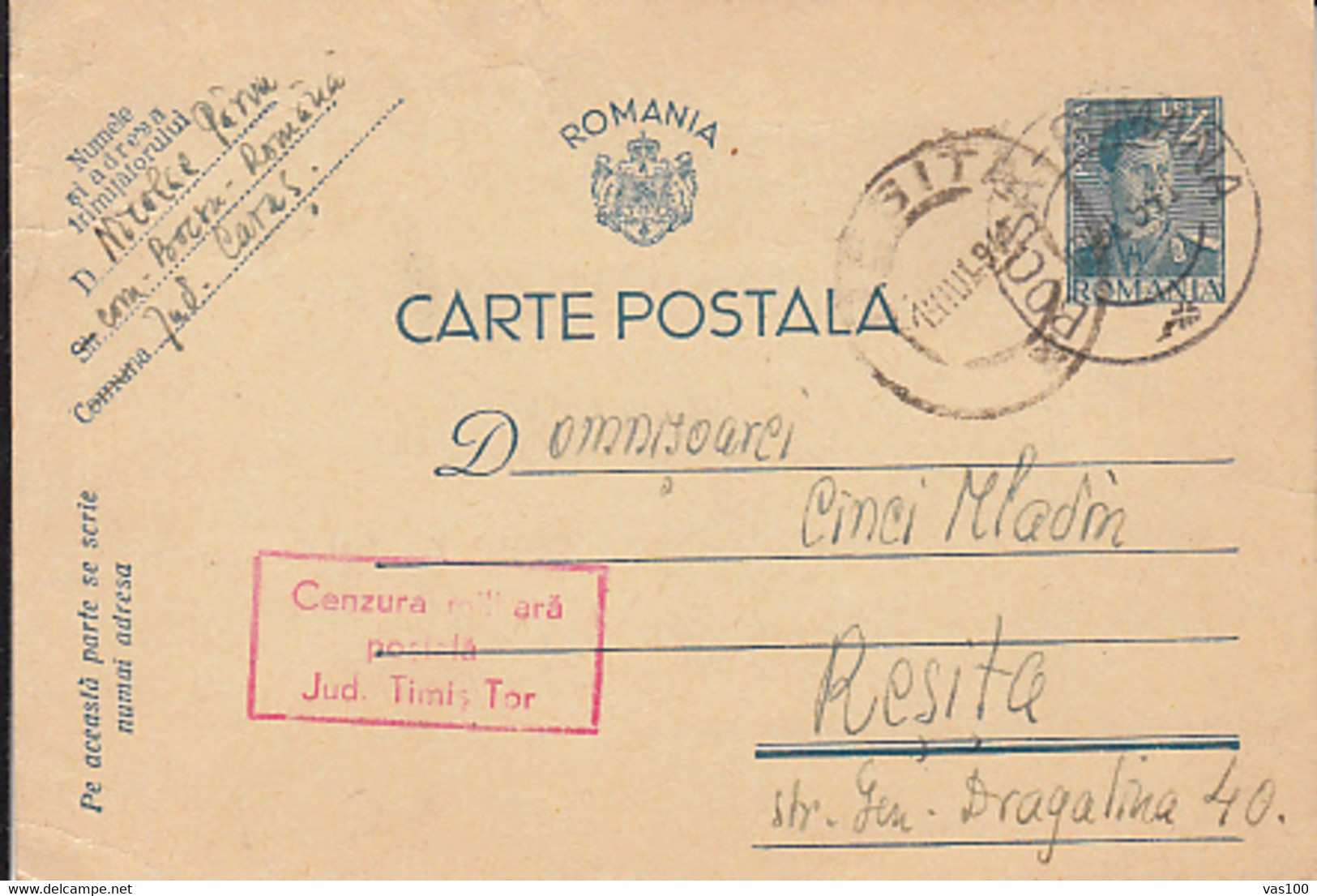 WW2 LETTER, KING MICHAEL, TIMIS COUNTY- TOR MILITARY CENSORED, PC STATIONERY, ENTIER POSTAL, 1941, ROMANIA - 2. Weltkrieg (Briefe)