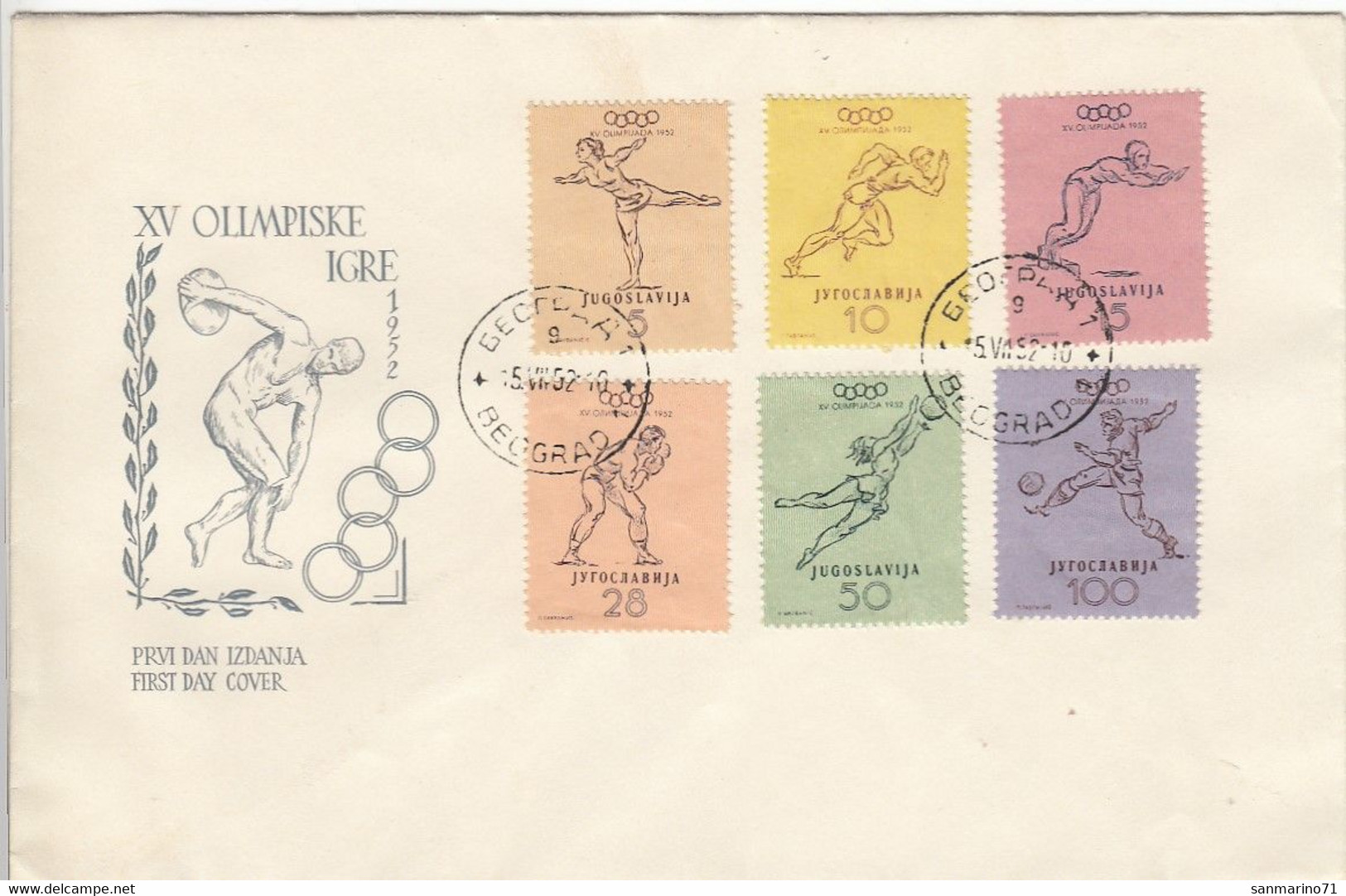 YUGOSLAVIA FDC 698-703 - Sommer 1952: Helsinki