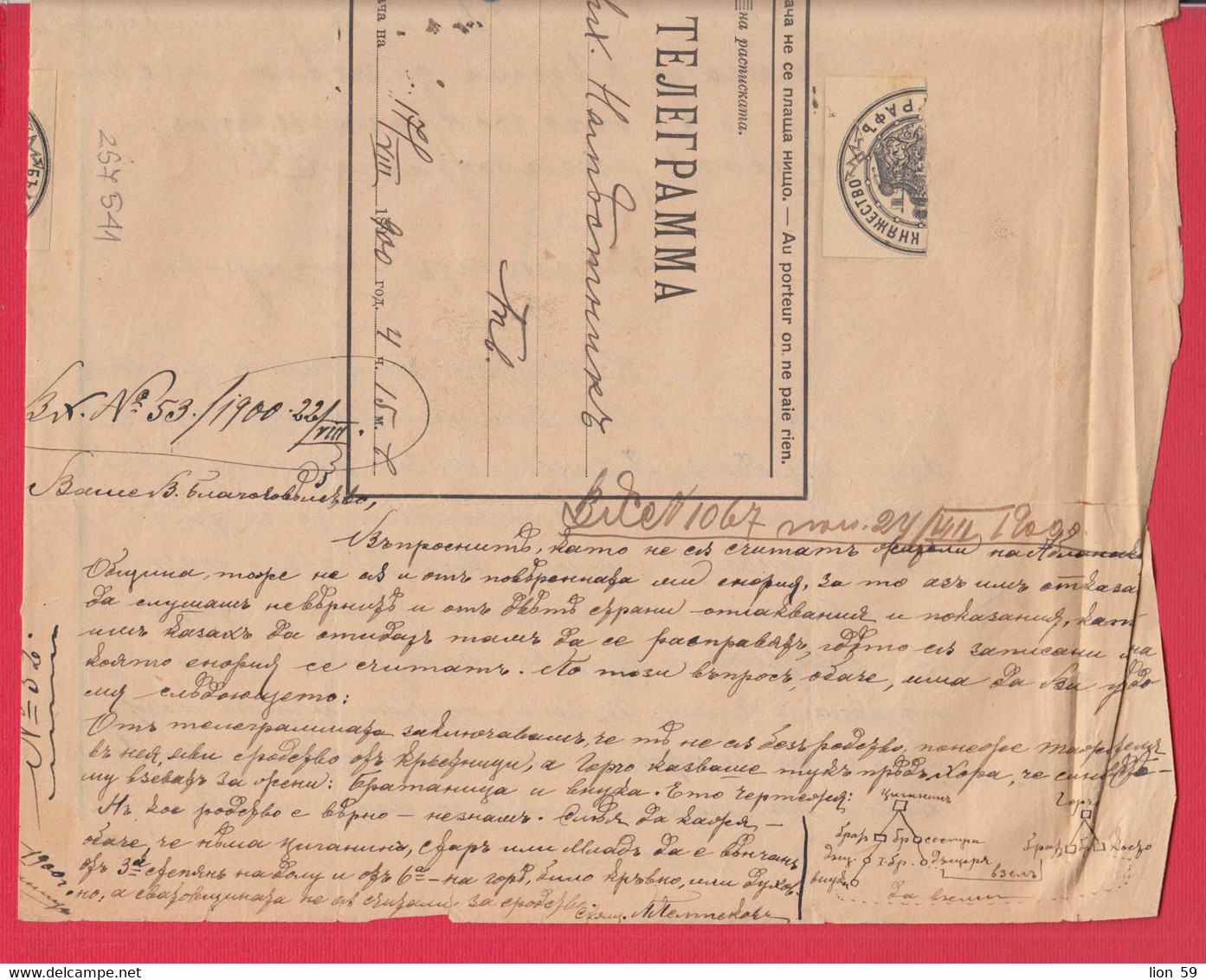257541 / Bulgaria 1900 Form 51 (500-99) Telegram Telegramme Telegramm + Label , Yablanitsa - Teteven , Bulgarie