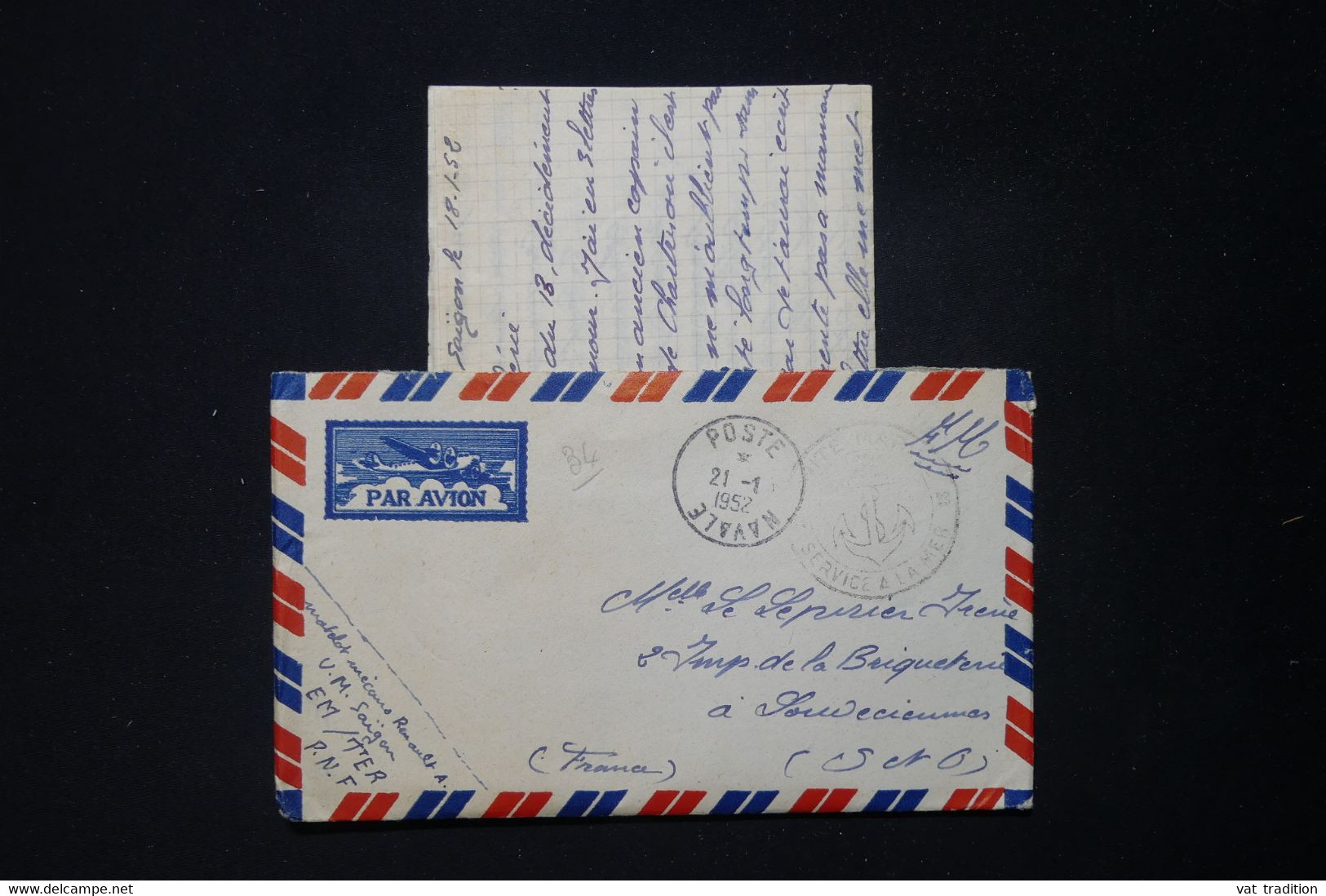 FRANCE / INDOCHINE - Enveloppe Avec Contenu D'un Marin En Indochine En 1952 Pour La France - L 83848 - Guerre D'Indochine / Viêt-Nam