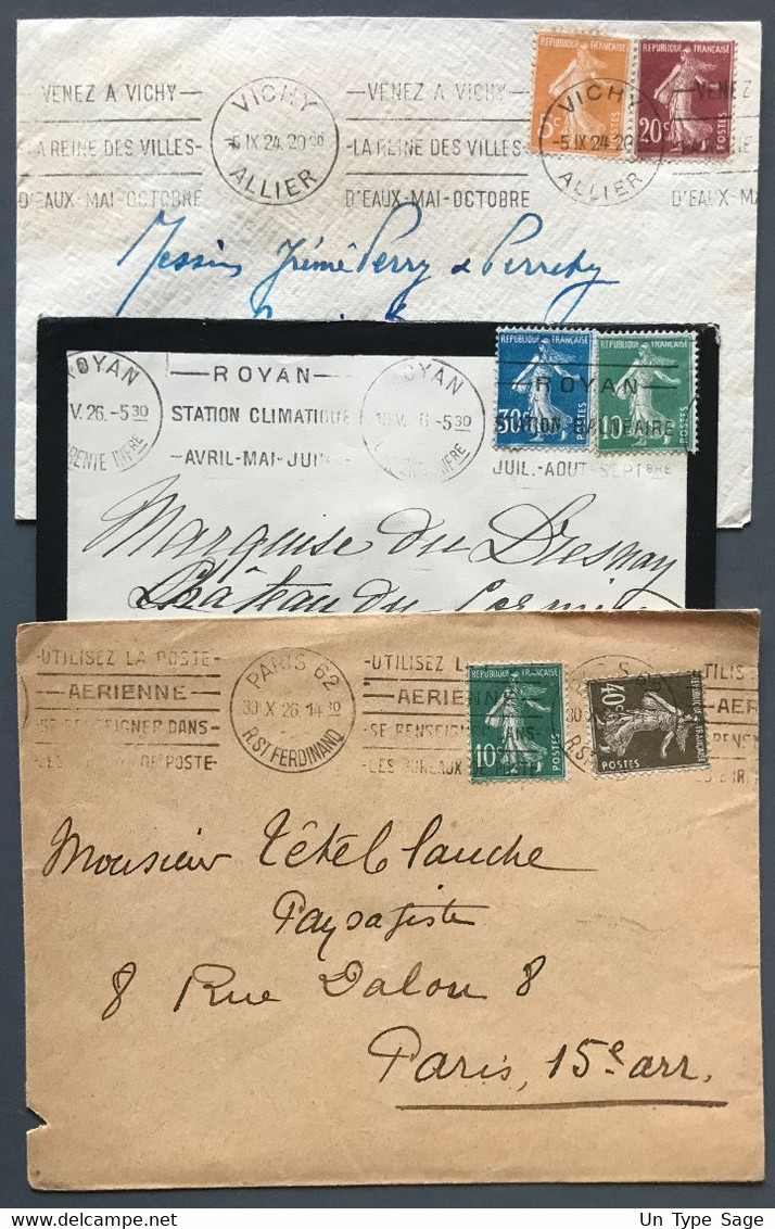 France, Lot De 3 Enveloppes Avec Semeuse Camée - Oblitération Mécanique - (C2054) - 1906-38 Semeuse Camée