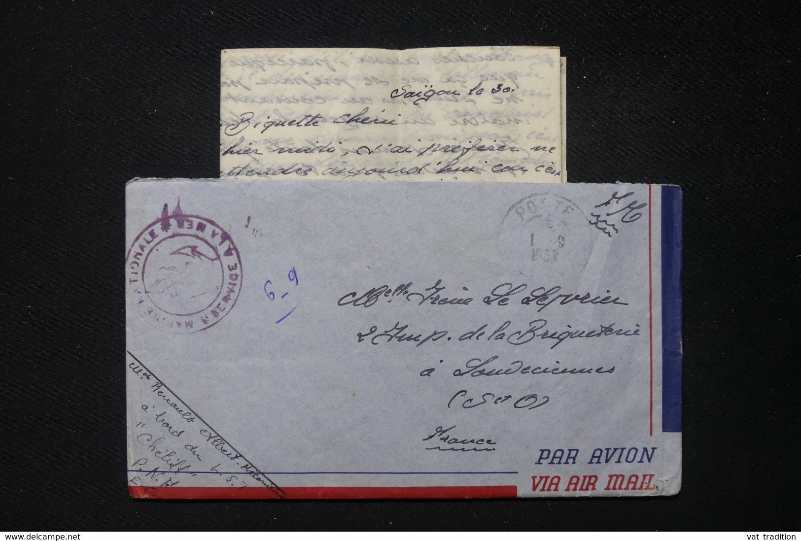 FRANCE / INDOCHINE - Enveloppe Avec Contenu D'un Marin En Indochine En 1952 Pour La France - L 83853 - Guerra De Indochina/Vietnam