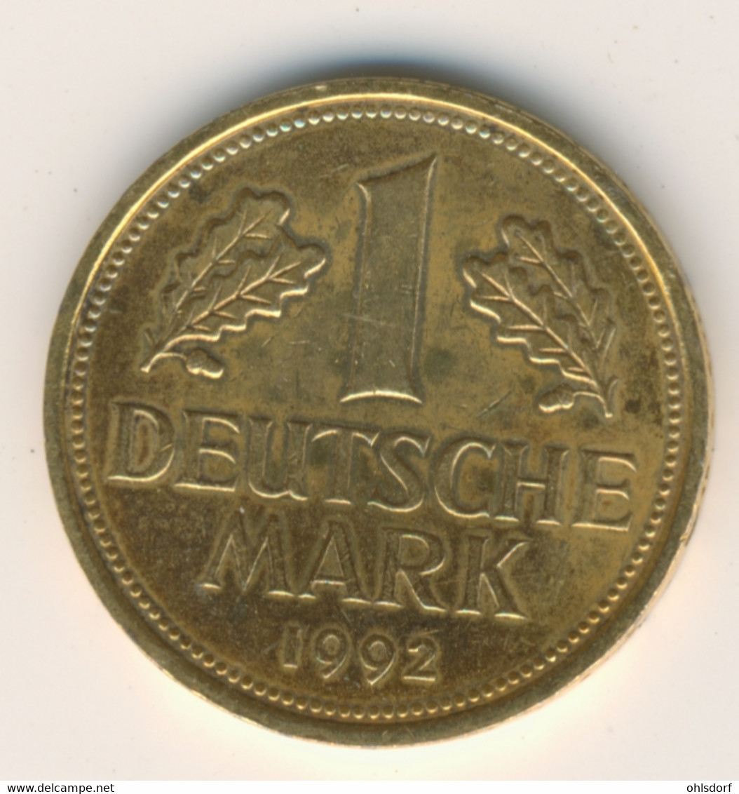 BRD 1992 G: 1 Mark, Vergoldet - Gilt - Doré, KM 110 - 1 Mark