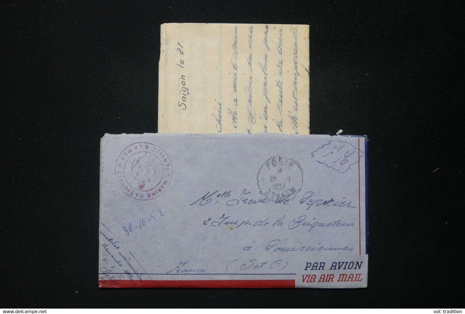 FRANCE - Enveloppe Avec Contenu D'un Marin En Indochine Pour La France - L 83867 - Vietnamkrieg/Indochinakrieg