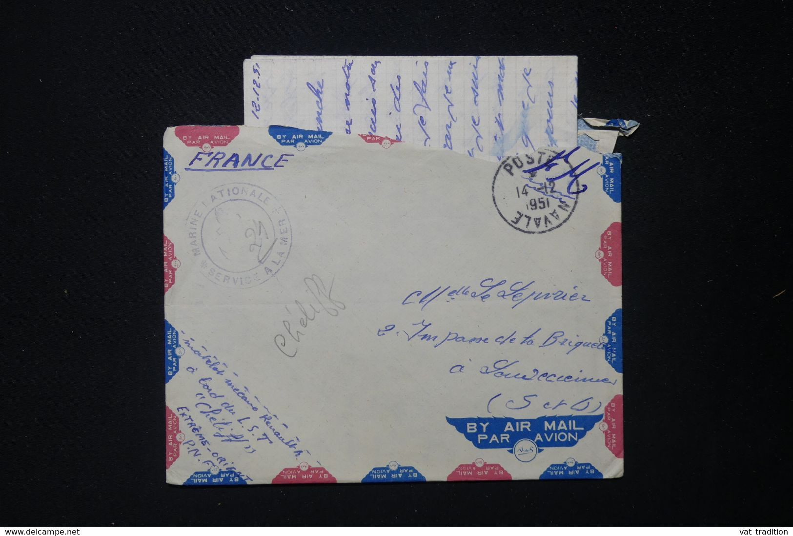 FRANCE - Enveloppe Avec Contenu D'un Marin En Indochine Pour La France En 1951 - L 83869 - Guerra D'Indocina/Vietnam
