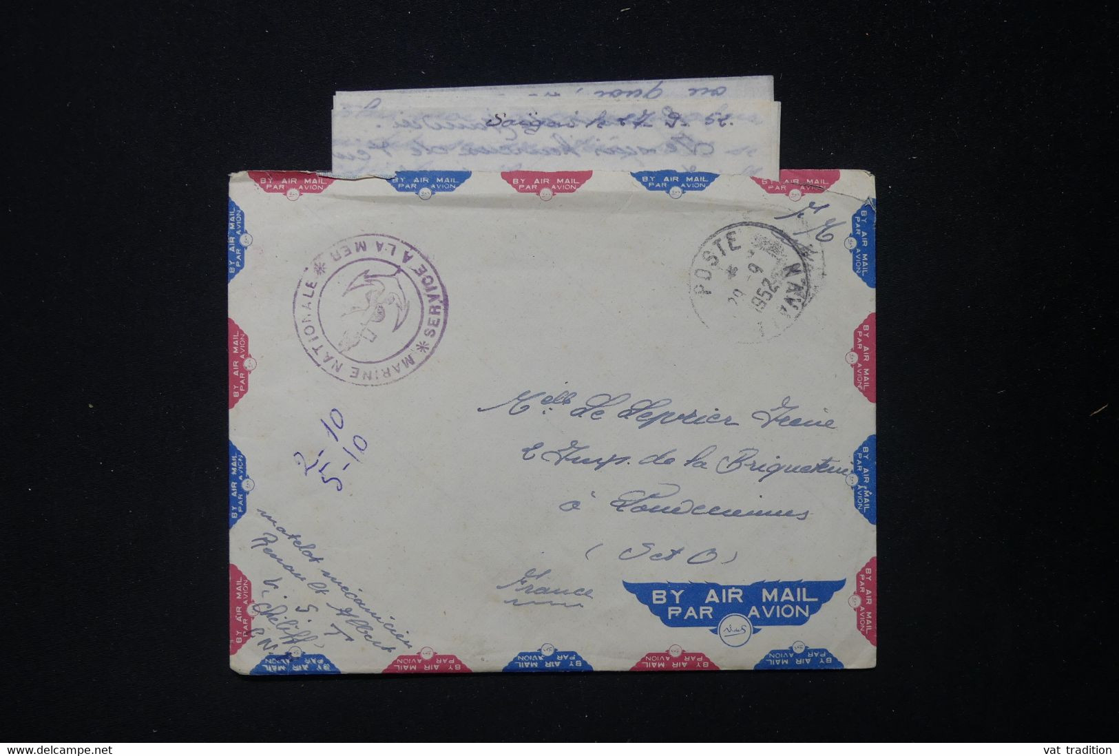 FRANCE - Enveloppe Avec Contenu D'un Marin En Indochine Pour La France En 1952 - L 83870 - Guerra D'Indocina/Vietnam