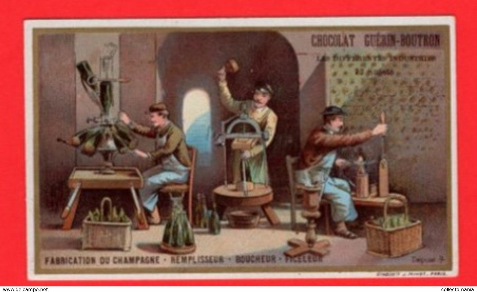 5 CHROMOS  C1900 - CHAMPAGNE  Fabrication Vendage Chargement Mise En Bouteilles Porteurs - Van Oosten DELFT , MAIRE , Aÿ - Champagne & Sparkling Wine